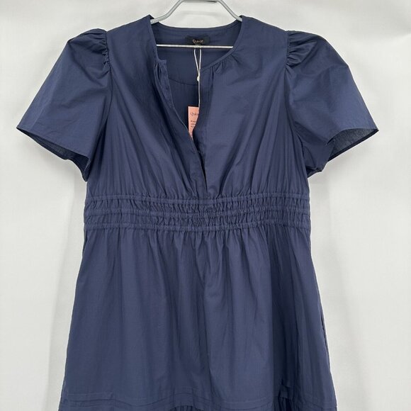 Quince Navy Blue Organic Cotton Tiered Maxi Dress sz S Women's Pockets Poplin - Picture 3 of 9
